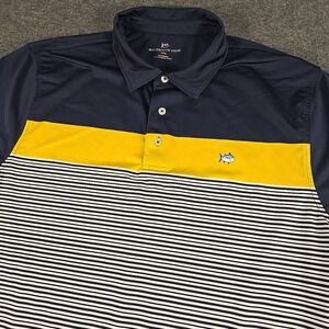 Southern Tide Polo Shirt Mens 2XL Blue Striped Golf Performance Stretch Logo
